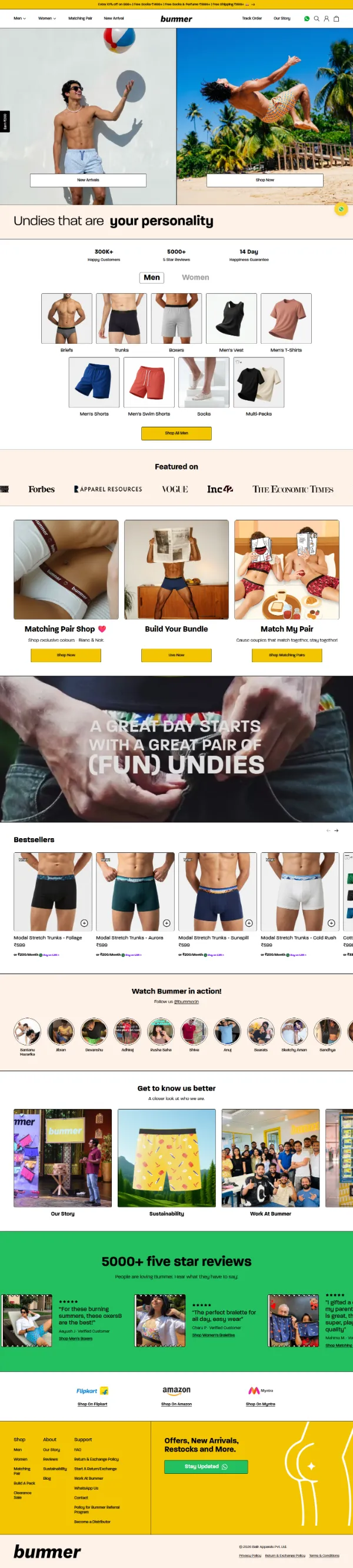 Bummer ecommerce website, full homepage