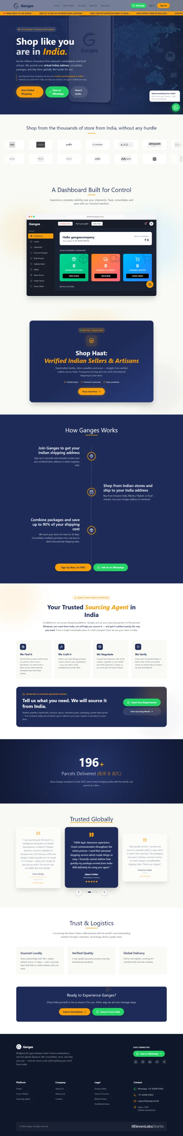 Ganges ecommerce website, full homepage