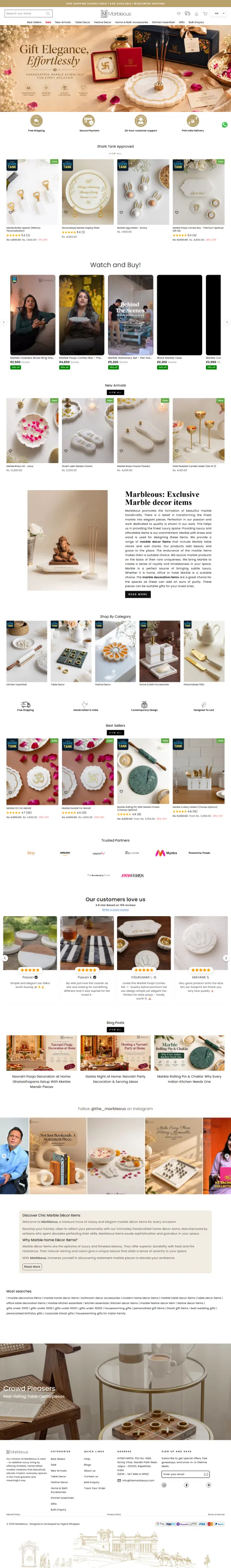 Marbleous ecommerce website, full homepage